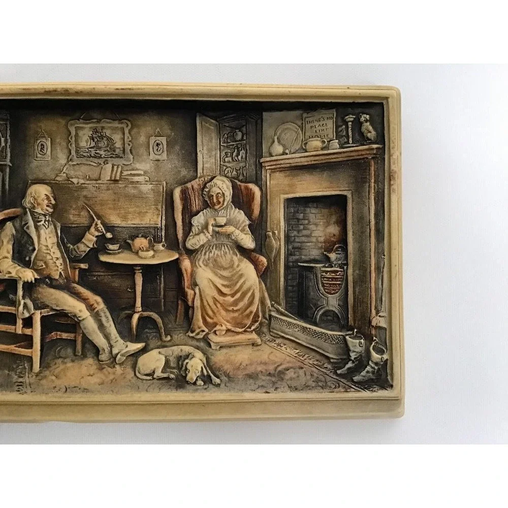 VTG Arthur Osborne Ivorex Wall Plaques A Friendly Call/The Old Folks at Home 3D